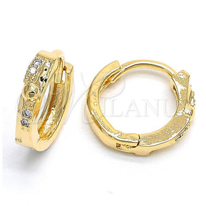 Argolla Huggie 02.168.0008 Oro Laminado, con Blanca Micro Pave, Pulido, Tono Dorado