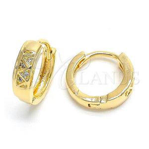 Argolla Huggie 02.168.0009 Oro Laminado, con Blanca Micro Pave, Pulido, Tono Dorado