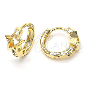 Argolla Huggie 02.168.0007 Oro Laminado, Diseño de Estrella, con Blanca Micro Pave, Pulido, Tono Dorado