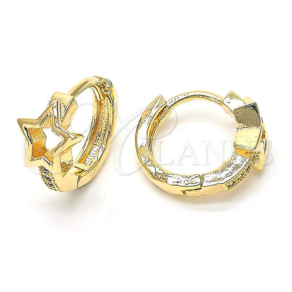 Argolla Huggie 02.168.0007 Oro Laminado, Diseño de Estrella, con Blanca Micro Pave, Pulido, Tono Dorado