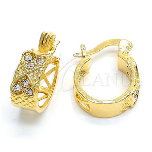 Argolla Huggie 02.168.0031 Oro Laminado, Diseño de Corazón, con Blanca Cristal, Diamantado, Tono Dorado