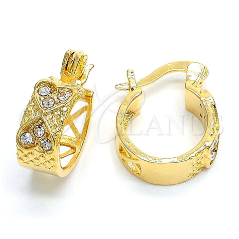 Argolla Huggie 02.168.0031 Oro Laminado, Diseño de Corazón, con Blanca Cristal, Diamantado, Tono Dorado