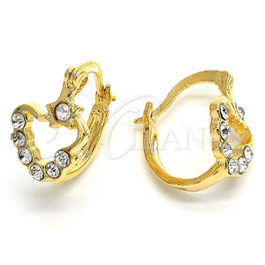 Argolla Huggie 02.94.0065 Oro Laminado, Diseño de Corazón y Estrella, con Blanca Cristal, Pulido, Tono Dorado
