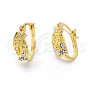 Argolla Huggie 02.164.0043 Oro Laminado, Diseño de Torcido, con Blanca Cristal, Mate, Tono Dorado