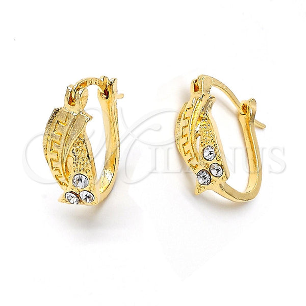 Argolla Huggie 02.164.0043 Oro Laminado, Diseño de Torcido, con Blanca Cristal, Mate, Tono Dorado