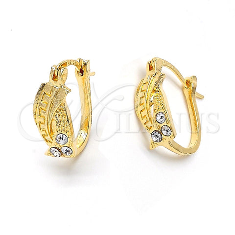 Argolla Huggie 02.164.0043 Oro Laminado, Diseño de Torcido, con Blanca Cristal, Mate, Tono Dorado