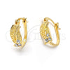 Argolla Huggie 02.164.0043 Oro Laminado, Diseño de Torcido, con Blanca Cristal, Mate, Tono Dorado