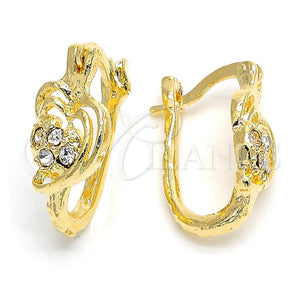 Argolla Pequeña 02.164.0027 Oro Laminado, Diseño de Corazón, con Blanca Cristal, Pulido, Tono Dorado