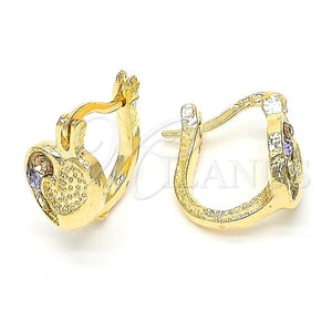 Argolla Huggie 02.164.0037.1 Oro Laminado, Diseño de Corazón, con Multicolor Cristal, Mate, Tono Dorado