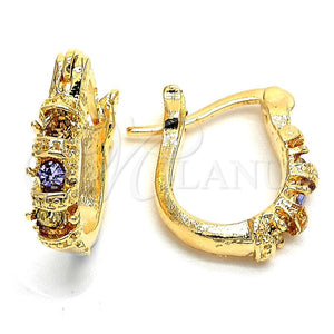 Argolla Huggie 02.164.0023.1 Oro Laminado, con Multicolor Cristal, Diamantado, Tono Dorado