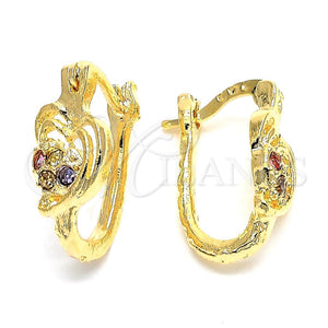 Argolla Pequeña 02.164.0027.1 Oro Laminado, Diseño de Corazón, con Multicolor Cristal, Pulido, Tono Dorado