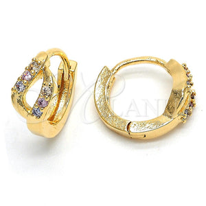 Argolla Huggie 02.122.0061 Oro Laminado, con Multicolor Micro Pave, Pulido, Tono Dorado