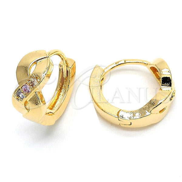 Argolla Huggie 02.122.0057 Oro Laminado, con Multicolor Micro Pave, Pulido, Tono Dorado