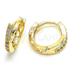 Argolla Huggie 02.122.0069 Oro Laminado, con Blanca Micro Pave, Pulido, Tono Dorado