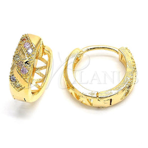 Argolla Huggie 02.122.0060 Oro Laminado, con Multicolor Micro Pave, Diamantado, Tono Dorado