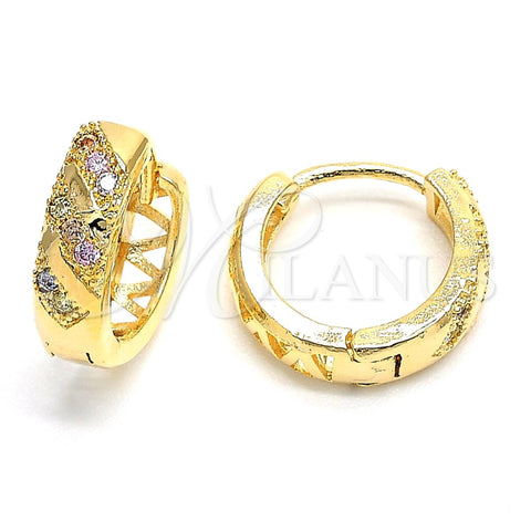 Argolla Huggie 02.122.0060 Oro Laminado, con Multicolor Micro Pave, Diamantado, Tono Dorado