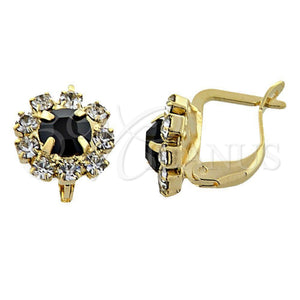Arete Gancho Frances 02.122.0080 Oro Laminado, Diseño de Flor, con Negro and Blanca Zirconia Cubica, Pulido, Tono Dorado