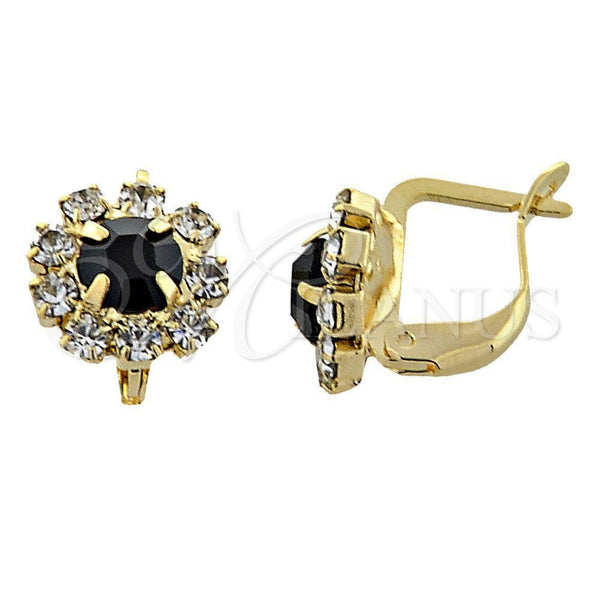 Arete Gancho Frances 02.122.0080 Oro Laminado, Diseño de Flor, con Negro and Blanca Zirconia Cubica, Pulido, Tono Dorado
