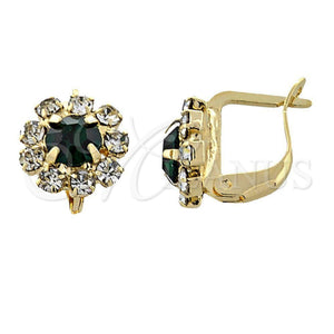 Arete Gancho Frances 02.122.0080.1 Oro Laminado, Diseño de Flor, con Verde and Blanca Zirconia Cubica, Pulido, Tono Dorado