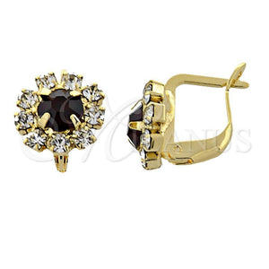 Arete Gancho Frances 02.122.0080.5 Oro Laminado, Diseño de Flor, con Granate and Blanca Zirconia Cubica, Pulido, Tono Dorado