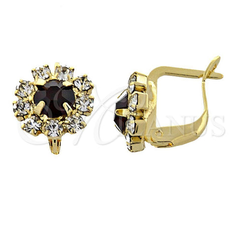 Arete Gancho Frances 02.122.0080.5 Oro Laminado, Diseño de Flor, con Granate and Blanca Zirconia Cubica, Pulido, Tono Dorado