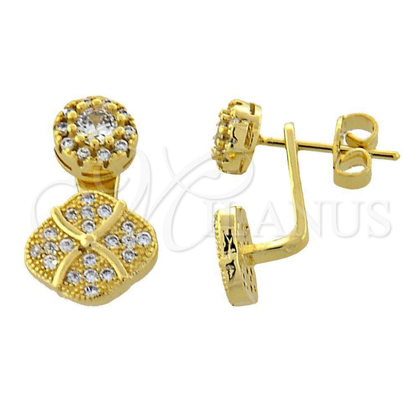 Arete Dormilona 02.199.0002 Oro Laminado, Diseño de Flor, con Blanca Micro Pave, Pulido, Tono Dorado