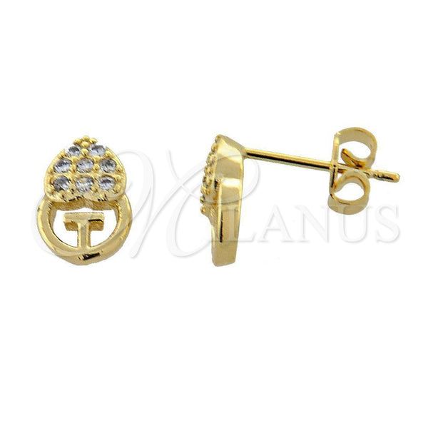 Arete Dormilona 02.168.0013 Oro Laminado, Diseño de Corazón, con Blanca Micro Pave, Pulido, Tono Dorado