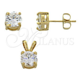 Juego de Arete y Dije de Adulto 10.63.0099 Oro Laminado, con Blanca Zirconia Cubica, Pulido, Tono Dorado