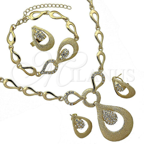 Collar, Pulsera, Dije y Anillo 06.191.0053 Oro Laminado, Diseño de Gota, con Blanca Cristal, Pulido, Tono Dorado
