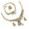 Collar, Pulsera, Dije y Anillo 06.191.0058 Oro Laminado, Diseño de Oja, con Cristal Blanca, Pulido, Tono Dorado