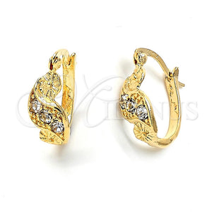 Argolla Huggie 02.164.0034 Oro Laminado, Diseño de Flor, con Blanca Cristal, Pulido, Tono Dorado