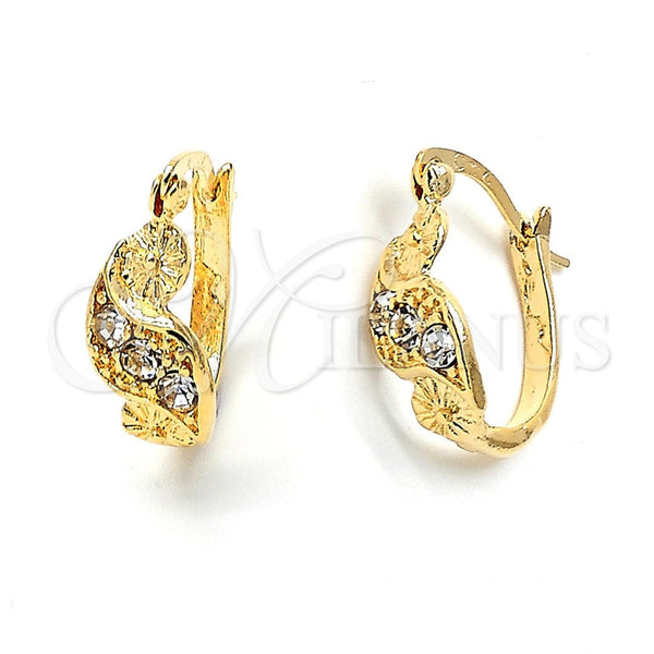 Argolla Huggie 02.164.0034 Oro Laminado, Diseño de Flor, con Blanca Cristal, Pulido, Tono Dorado