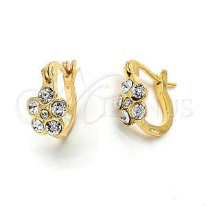 Argolla Huggie 02.164.0022 Oro Laminado, Diseño de Flor, con Blanca Cristal, Pulido, Tono Dorado
