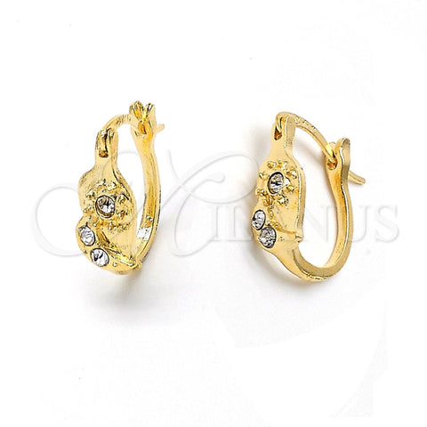 Argolla Huggie 02.164.0039 Oro Laminado, Diseño de Corazón, con Blanca Cristal, Mate, Tono Dorado