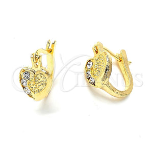 Argolla Huggie 02.164.0037 Oro Laminado, Diseño de Corazón, con Blanca Cristal, Mate, Tono Dorado