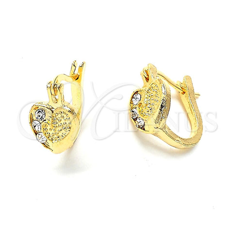 Argolla Huggie 02.164.0037 Oro Laminado, Diseño de Corazón, con Blanca Cristal, Mate, Tono Dorado