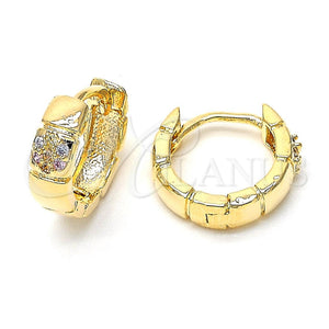 Argolla Huggie 02.122.0065 Oro Laminado, Diseño de Flor, con Multicolor Micro Pave, Diamantado, Tono Dorado