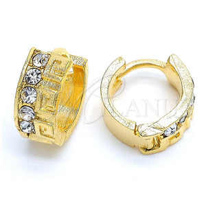 Argolla Huggie 02.164.0029 Oro Laminado, Diseño de Llave Griega, con Blanca Cristal, Diamantado, Tono Dorado