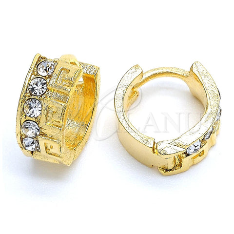 Argolla Huggie 02.164.0029 Oro Laminado, Diseño de Llave Griega, con Blanca Cristal, Diamantado, Tono Dorado