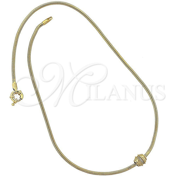 Collares con Dije 04.63.0002 Oro Laminado, Diseño de Cola de Raton, con Blanca Micro Pave, Pulido, Tono Dorado (03 MM Thickness, 18 Inches Length)
