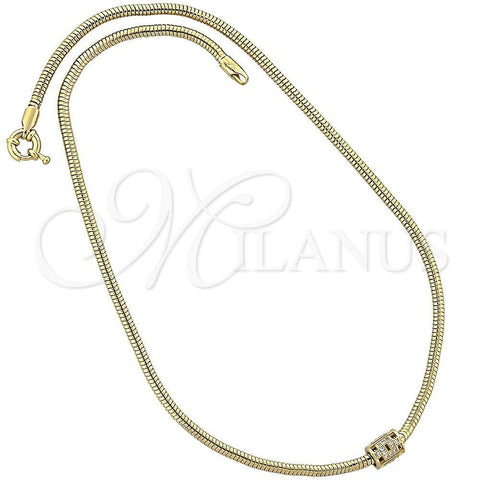 Collares con Dije 04.63.0003 Oro Laminado, Diseño de Cola de Raton, con Blanca Micro Pave, Pulido, Tono Dorado (03 MM Thickness, 18 Inches Length)