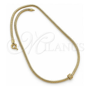 Collares con Dije 04.63.0004 Oro Laminado, Diseño de Cola de Raton, con Micro Pave Blanca, Pulido, Tono Dorado (Grosor 03 MM, 18 Pulgadas de Largo)