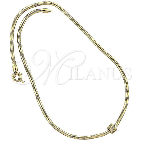Collares con Dije 04.63.0004 Oro Laminado, Diseño de Cola de Raton, con Blanca Micro Pave, Pulido, Tono Dorado (03 MM Thickness, 18 Inches Length)