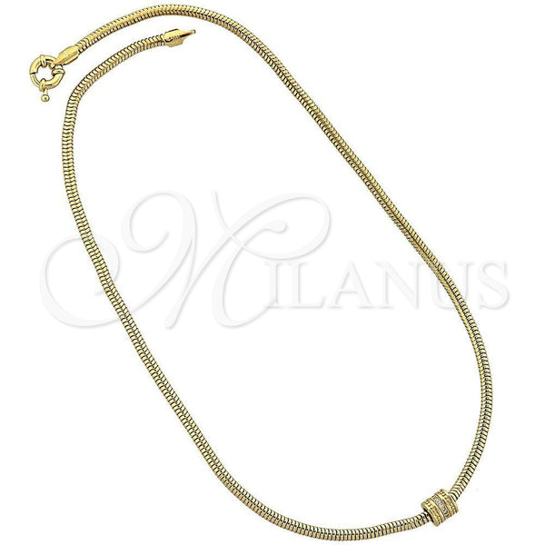 Collares con Dije 04.63.0006 Oro Laminado, Diseño de Cola de Raton, con Blanca Micro Pave, Pulido, Tono Dorado (03 MM Thickness, 18 Inches Length)