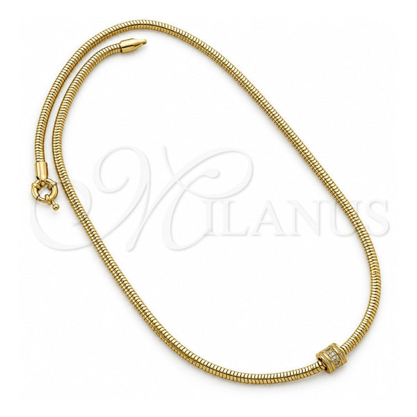 Collares con Dije 04.63.0008 Oro Laminado, Diseño de Cola de Raton, con Micro Pave Blanca, Pulido, Tono Dorado (Grosor 03 MM, 18 Pulgadas de Largo)