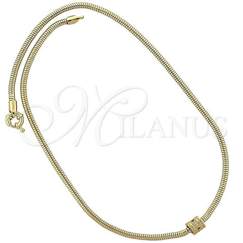 Collares con Dije 04.63.0008 Oro Laminado, Diseño de Cola de Raton, con Blanca Micro Pave, Pulido, Tono Dorado (03 MM Thickness, 18 Inches Length)