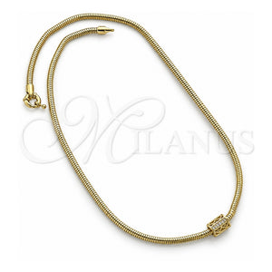 Collares con Dije 04.63.0009 Oro Laminado, Diseño de Cola de Raton, con Micro Pave Blanca, Pulido, Tono Dorado (Grosor 03 MM, 18 Pulgadas de Largo)