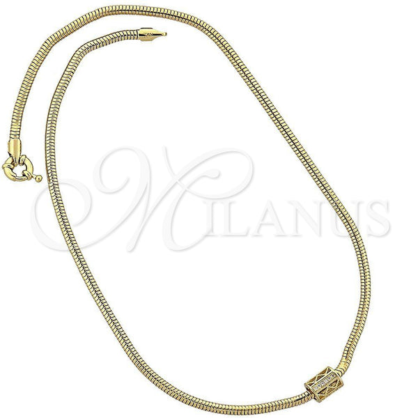 Collares con Dije 04.63.0009 Oro Laminado, Diseño de Cola de Raton, con Blanca Micro Pave, Pulido, Tono Dorado (03 MM Thickness, 18 Inches Length)