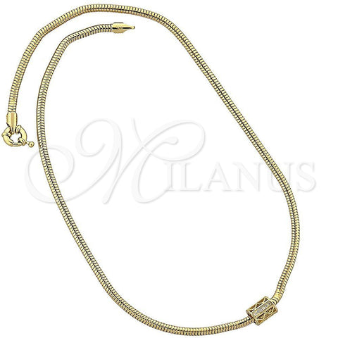 Collares con Dije 04.63.0009 Oro Laminado, Diseño de Cola de Raton, con Blanca Micro Pave, Pulido, Tono Dorado (03 MM Thickness, 18 Inches Length)