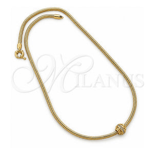 Collares con Dije 04.63.0010 Oro Laminado, Diseño de Cola de Raton, con Micro Pave Blanca, Pulido, Tono Dorado (Grosor 03 MM, 18 Pulgadas de Largo)